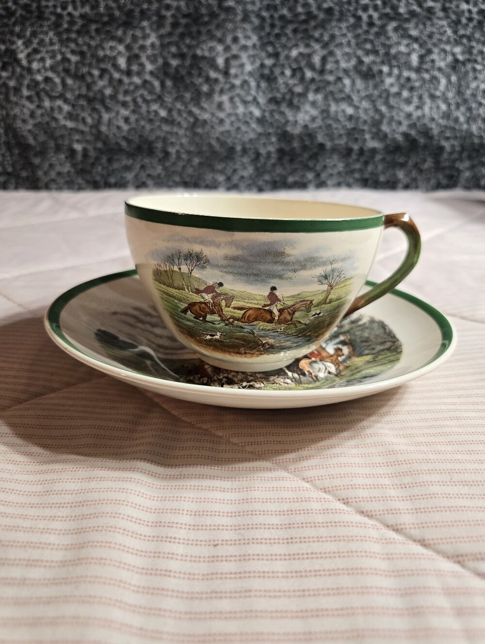Spode England Large Cup And Saucer The Kill The Leap Leaping The Brook